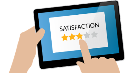 Graphic of a hand giving a star rating on an Ipad.